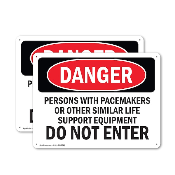 Signmission Persons With Pacemakers Or Other Similar Danger Sign, Plastic, 10in W x 7in L, 2PK OS-2PACK-DS-P-710-L-2158 - main